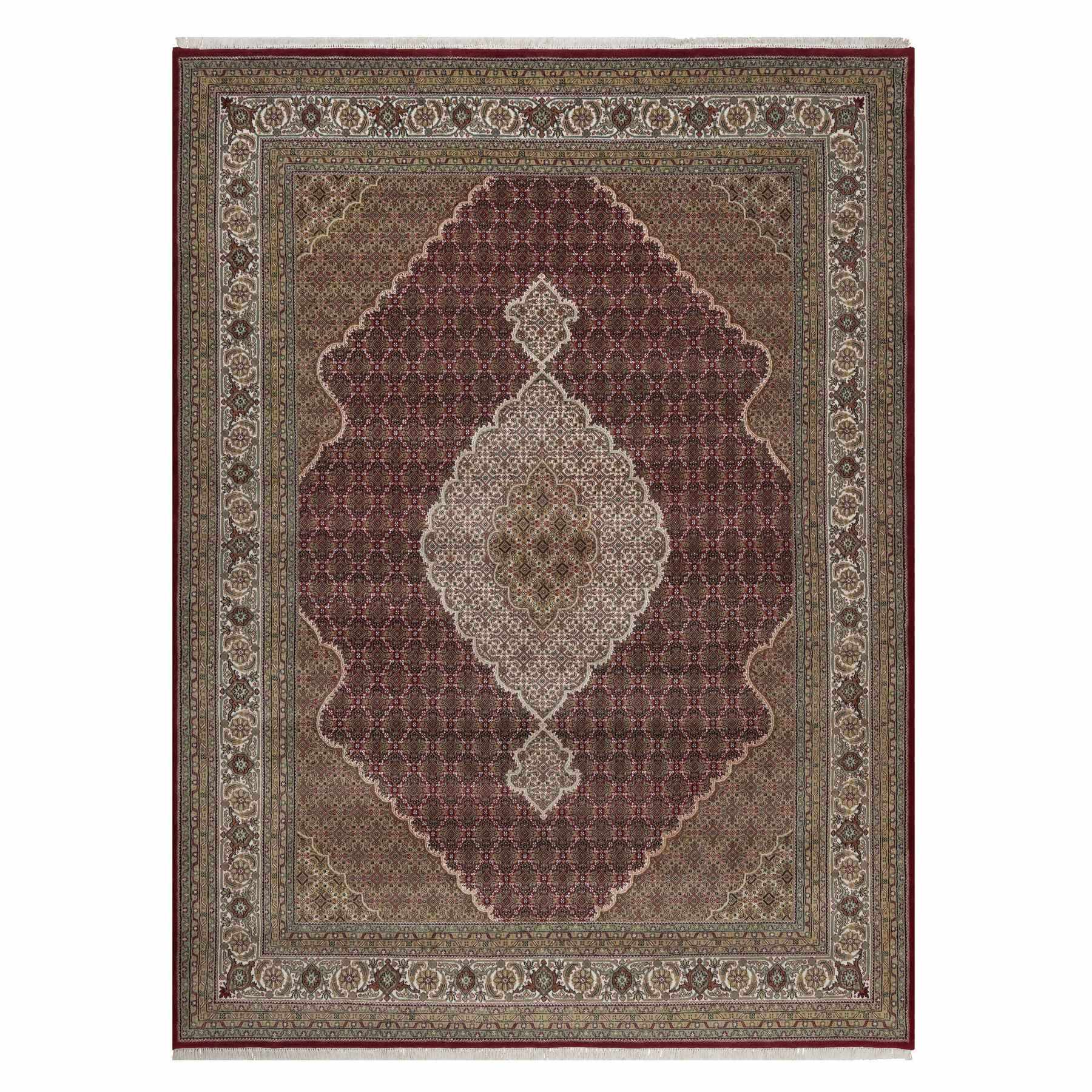 Rhubarb Red, Tabriz Mahi with Fish Medallion Design, 100% Wool, Hand Knotted, 175 KPSI, Oriental Rug